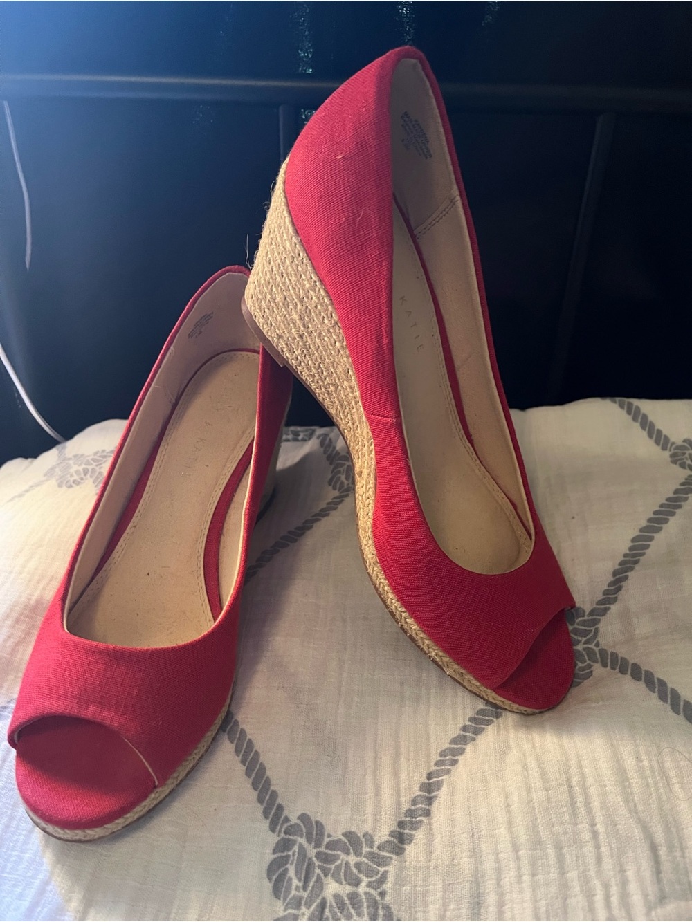 Kelly & Katie Red Peep-Toe Espadrille Wedges